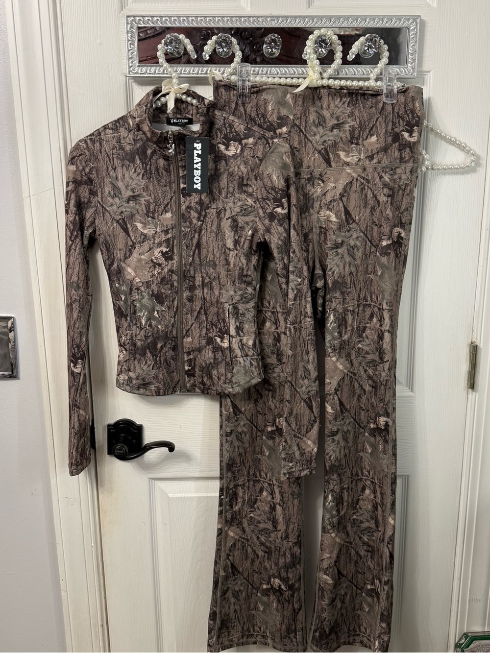 PLAYBOY Brown Camo Boot Cut Pants & Zip Jacket Set